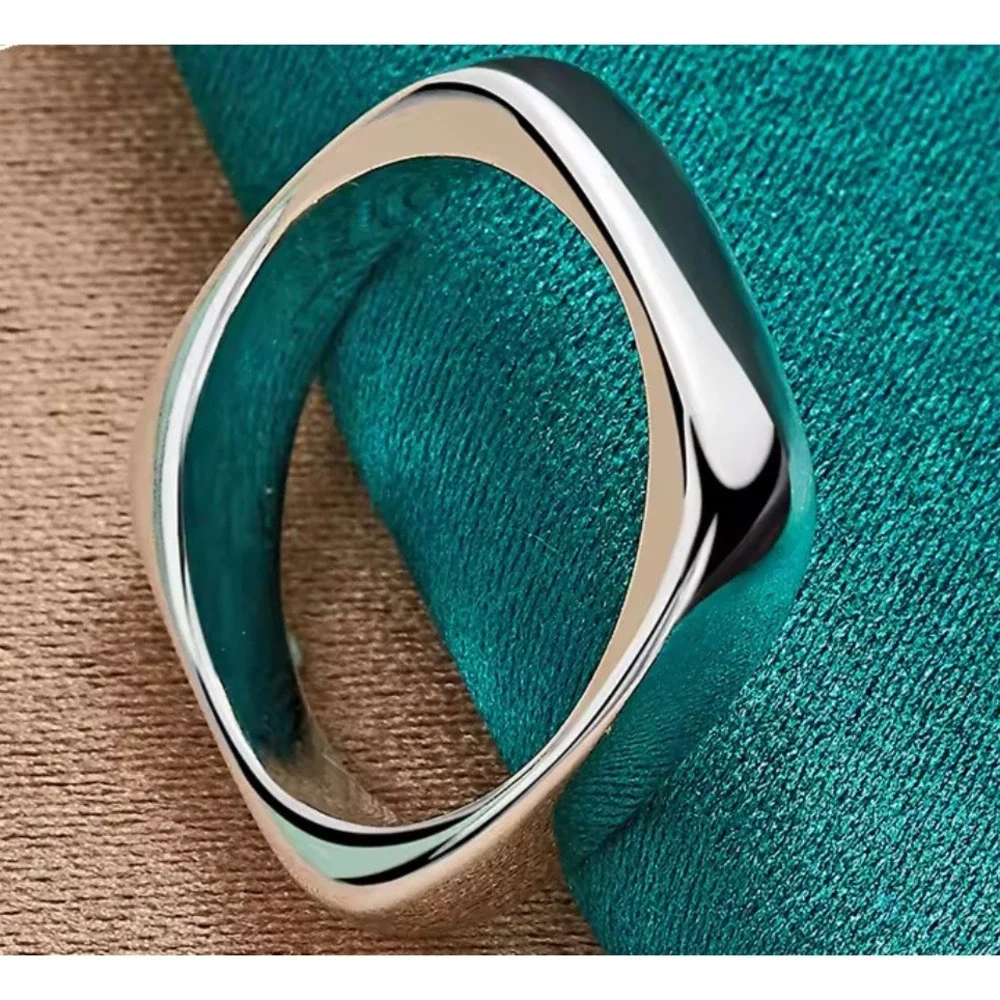 NEW Square 925 Sterling Silver‎ Ring Statement Band Minimalist Jewelry, Size 7